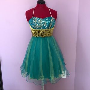 Blue and green semi formal dress